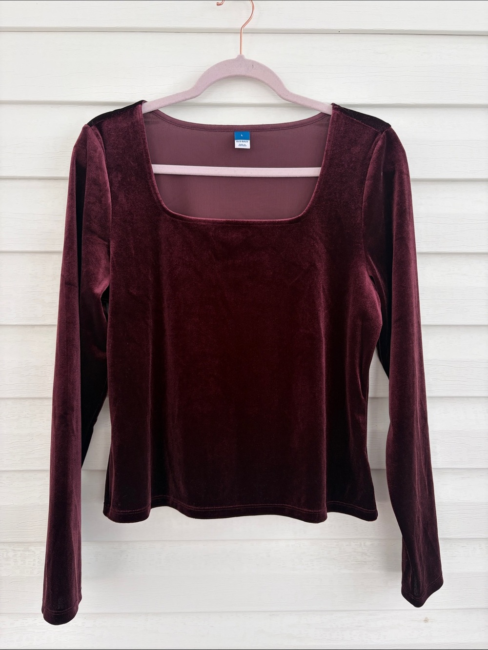 Old Navy Burgundy Velvet Square Neck Long Sleeve Top L Y2K Holiday